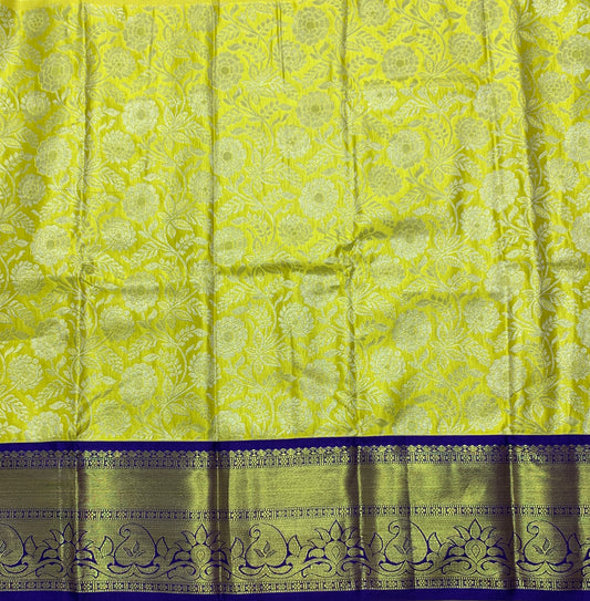 Yellow Shade Vegan Silk Kids Pattu Pavadai with Contrast Border for age 2 to 5