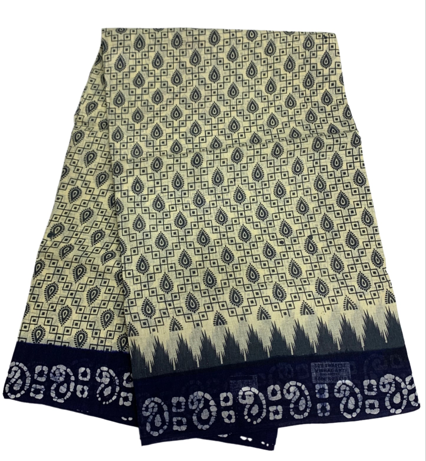 Chettinad Sungudi Cotton Off White Colour with Navy Blue Border