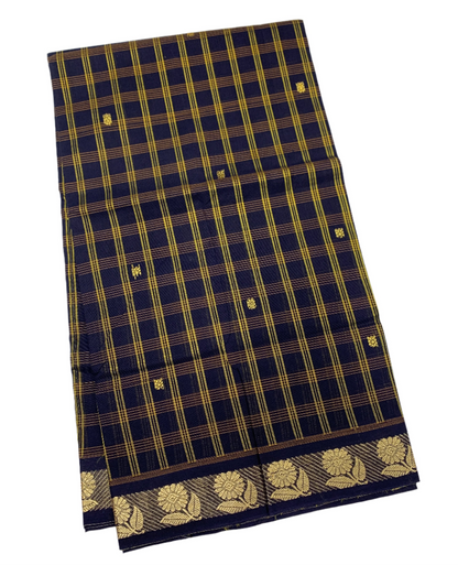 Chettinad Cotton Saree Navy Blue Shade with Flower Design