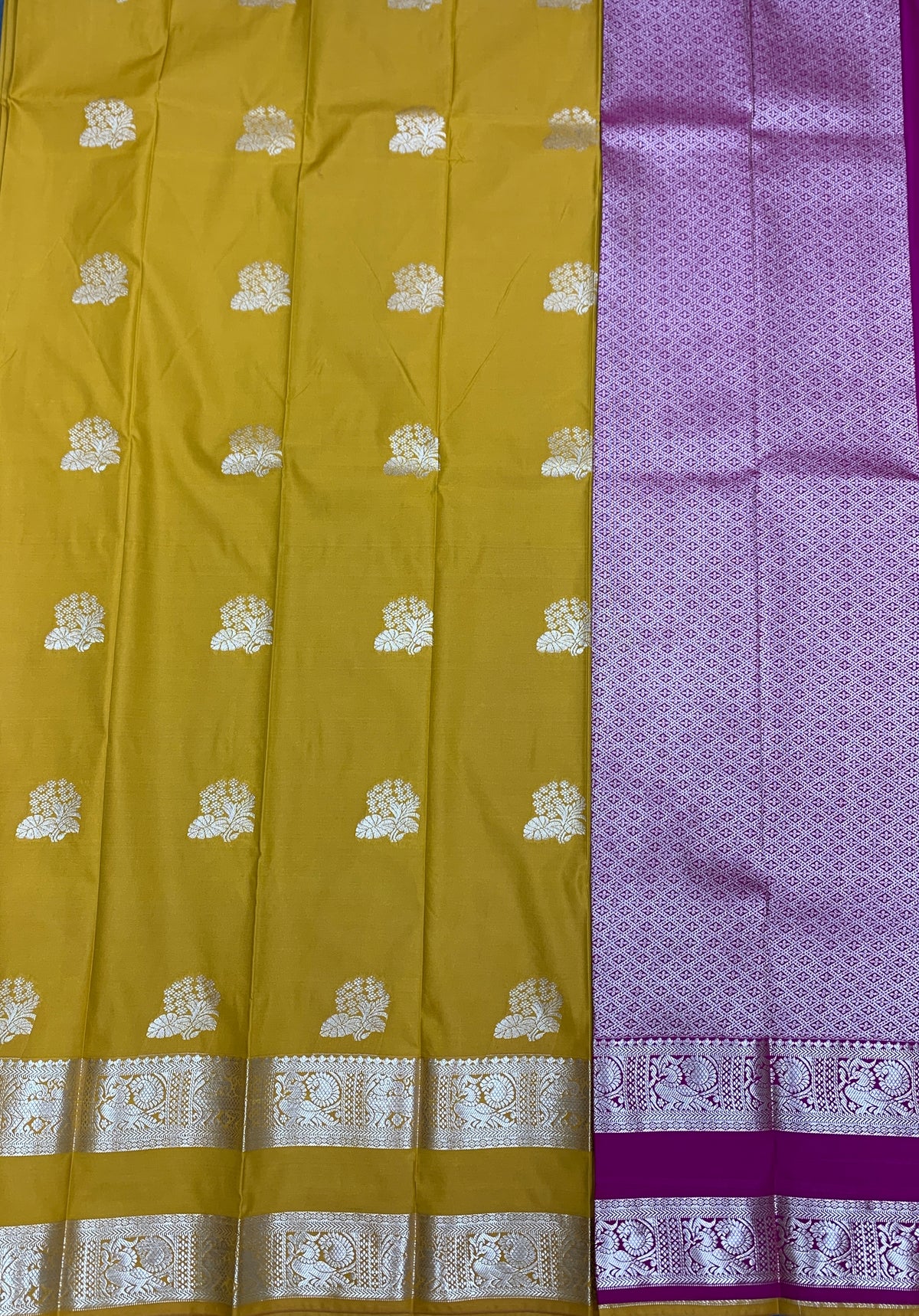 Soft Silk Casual Saree Golden Mustard Colour with Rettai Pettu Border