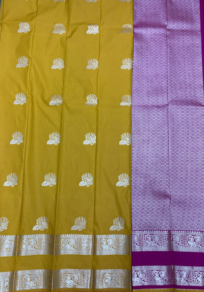 Soft Silk Casual Saree Golden Mustard Colour with Rettai Pettu Border