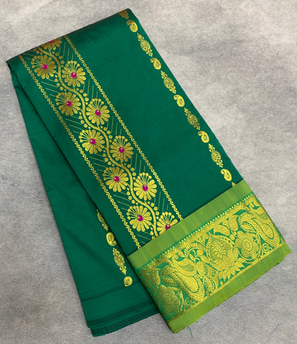 Emerald Green Shade Semi Silk Kids Pattu Pavadai with Contrast border for Age 2 to 5 Years