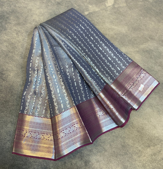 Fancy Tissue Saree Gray Colour with Self Design Border