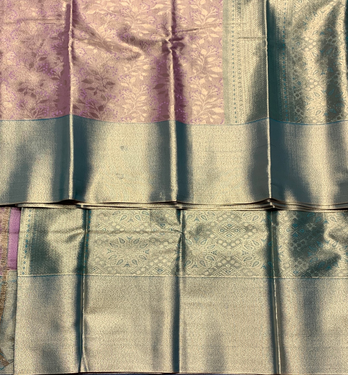 Fancy Tissue Saree Light Pink Colour with Olive Green Colour Border