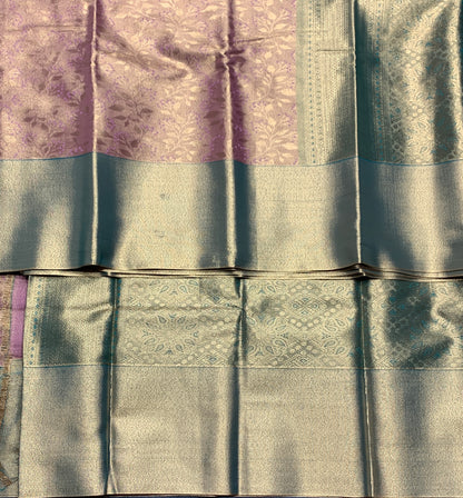 Fancy Tissue Saree Light Pink Colour with Olive Green Colour Border