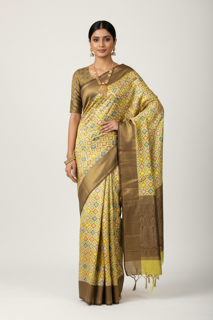 Digital Print Silk Saree Pista Green