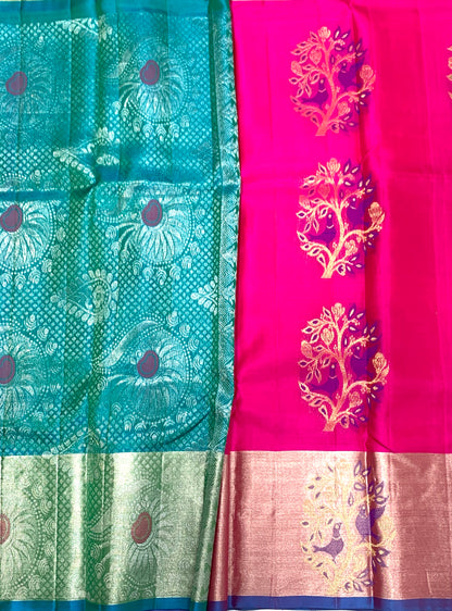 Pure Kanchipuram Silk Pink Colour with Copper Zari Border