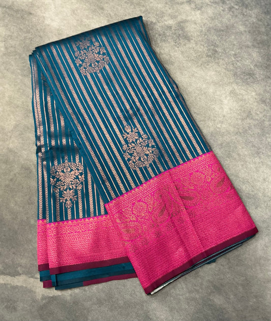 Soft Silk Casual Saree Sky Blue Colour with Peachish Pink Colour Border