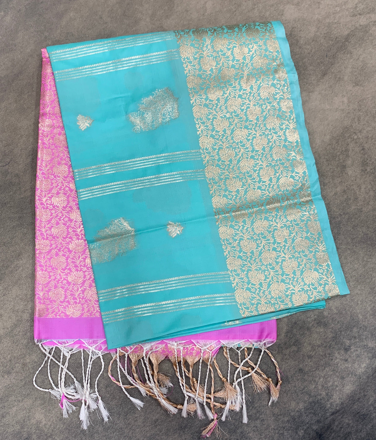 Art Silk Saree Sapphire Colour with Sliver Zari Border