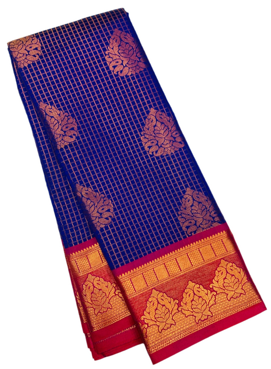 Art Silk Saree Blue Colour with Pink Border