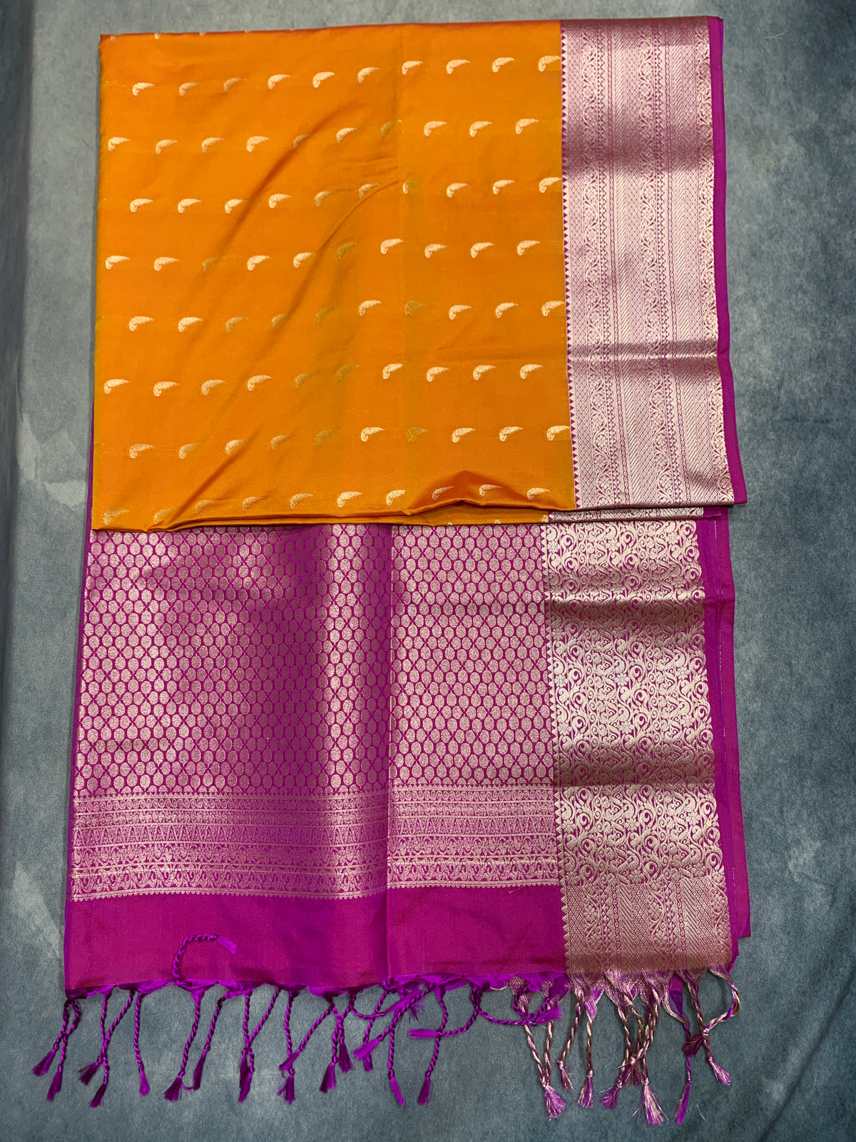 Art Silk Saree Mango Yellow Colour with Pink Colour Border