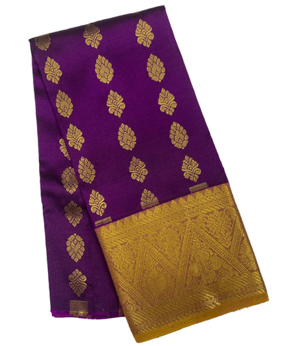 Purple shade Pure kanchipuram Kids Pattu Pavadai with contrast border for newborn to 2 Years