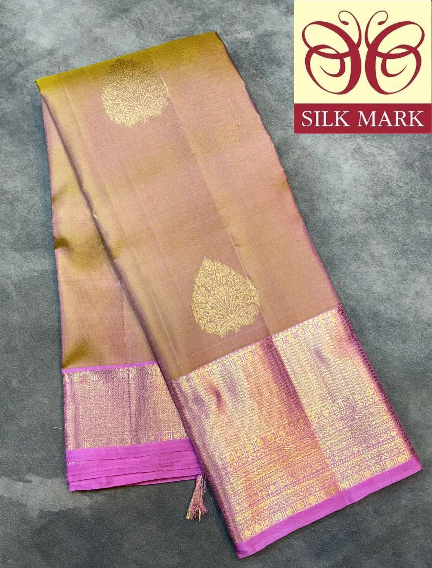 Pure Kanchipuram Silk Saree Dual Colour Shade with Light Pink Colour Shade Border