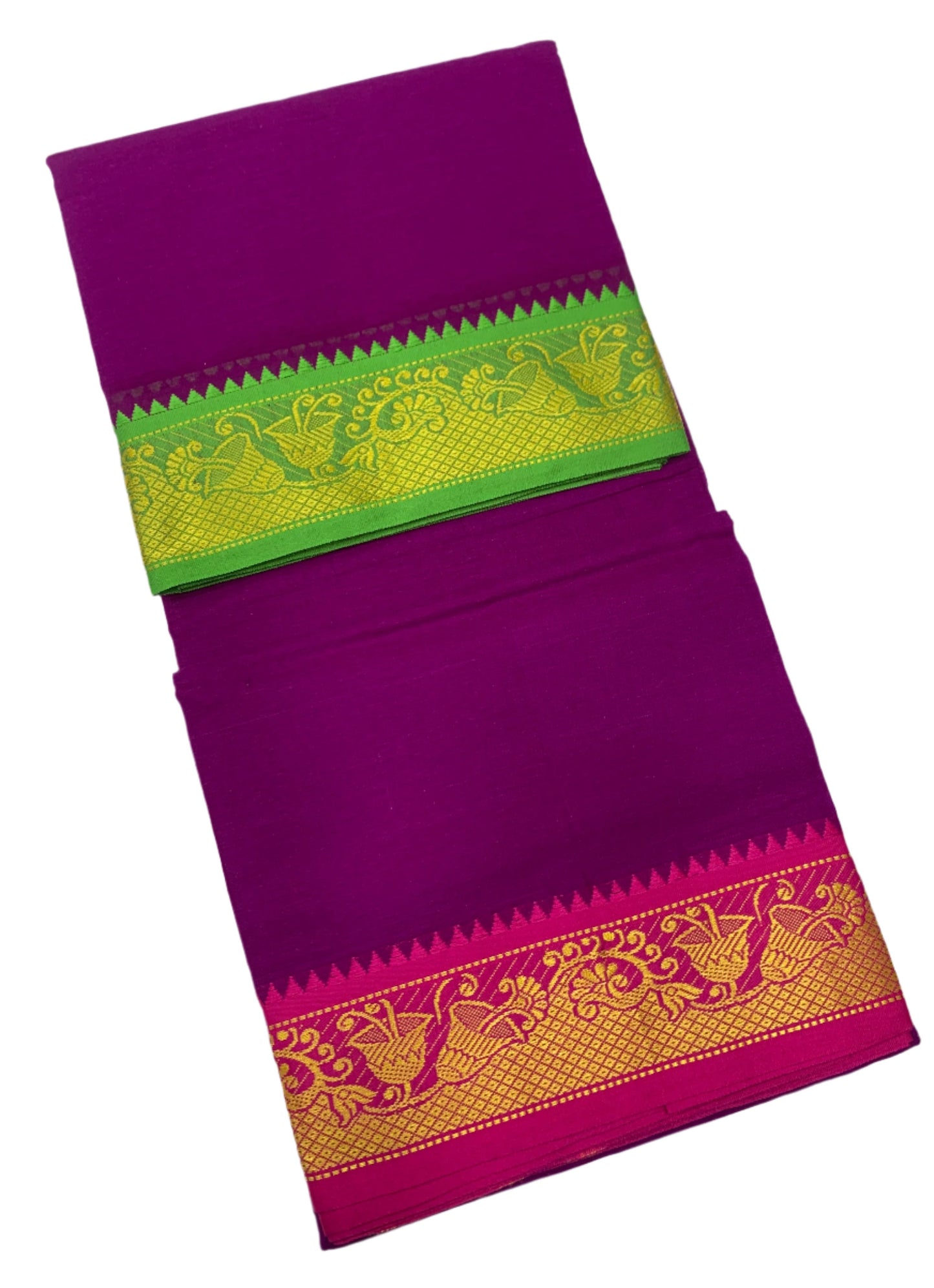 9X5 Cotton Dhoti Vadamalli Colour with Light Green and Pink Border