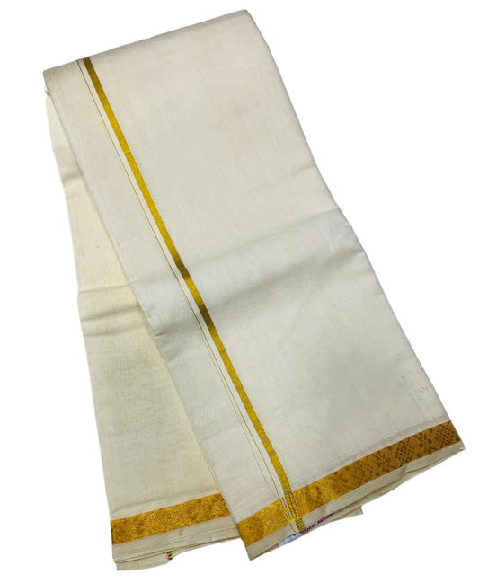 2X8 Cotton Dhoti Cream Colour with Gold Zari Border