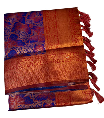 Art Silk Saree Blue Colour with Butterfly Design