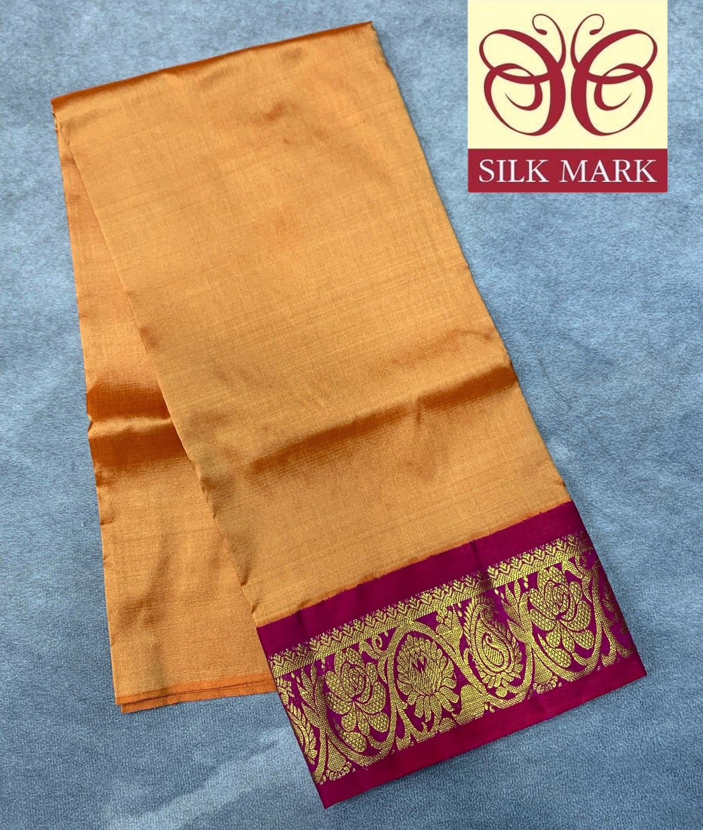 Mustard Yellow Shade Pure Kanchipuram Kids Pattu Pavadai with Contrast Border for age 2 to 5