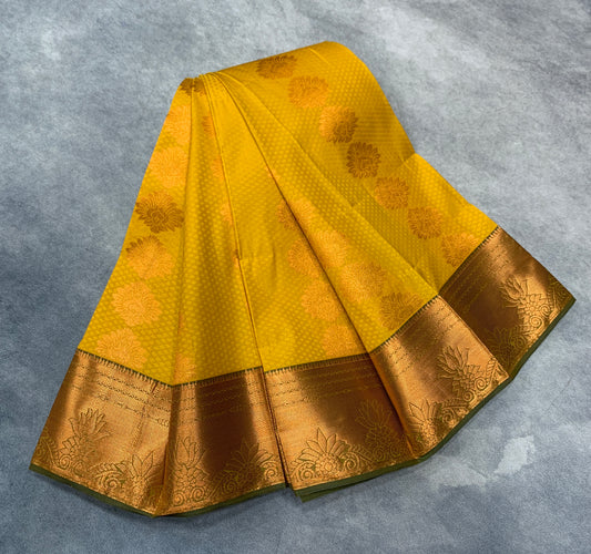 Vegan Silk Saree Mustard Colour Saree with Copper Border