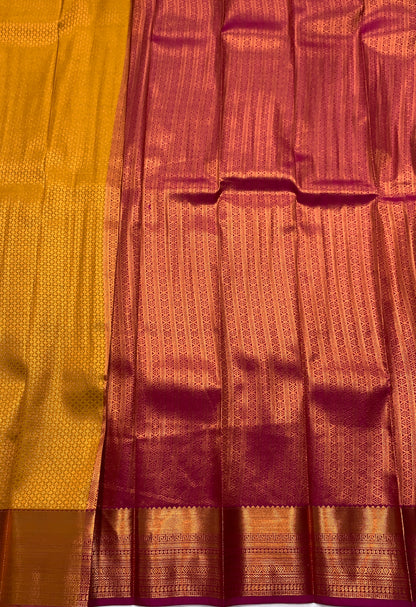 Vegan Silk Saree Golden Yellow shade with Copper Border