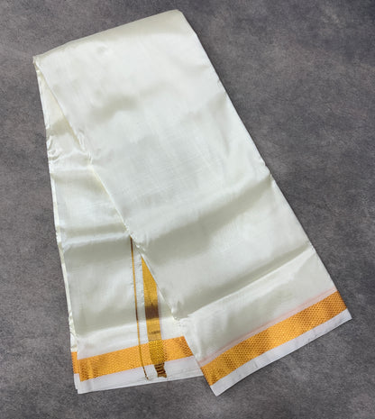 Semi Silk 8 Mulam Dhoti Cream Colour with Medium Border