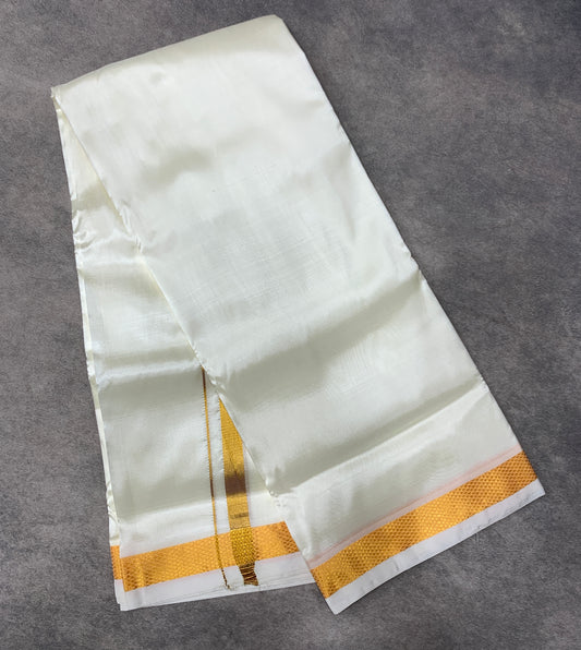 Semi Silk 8 Mulam Dhoti Cream Colour with Medium Border
