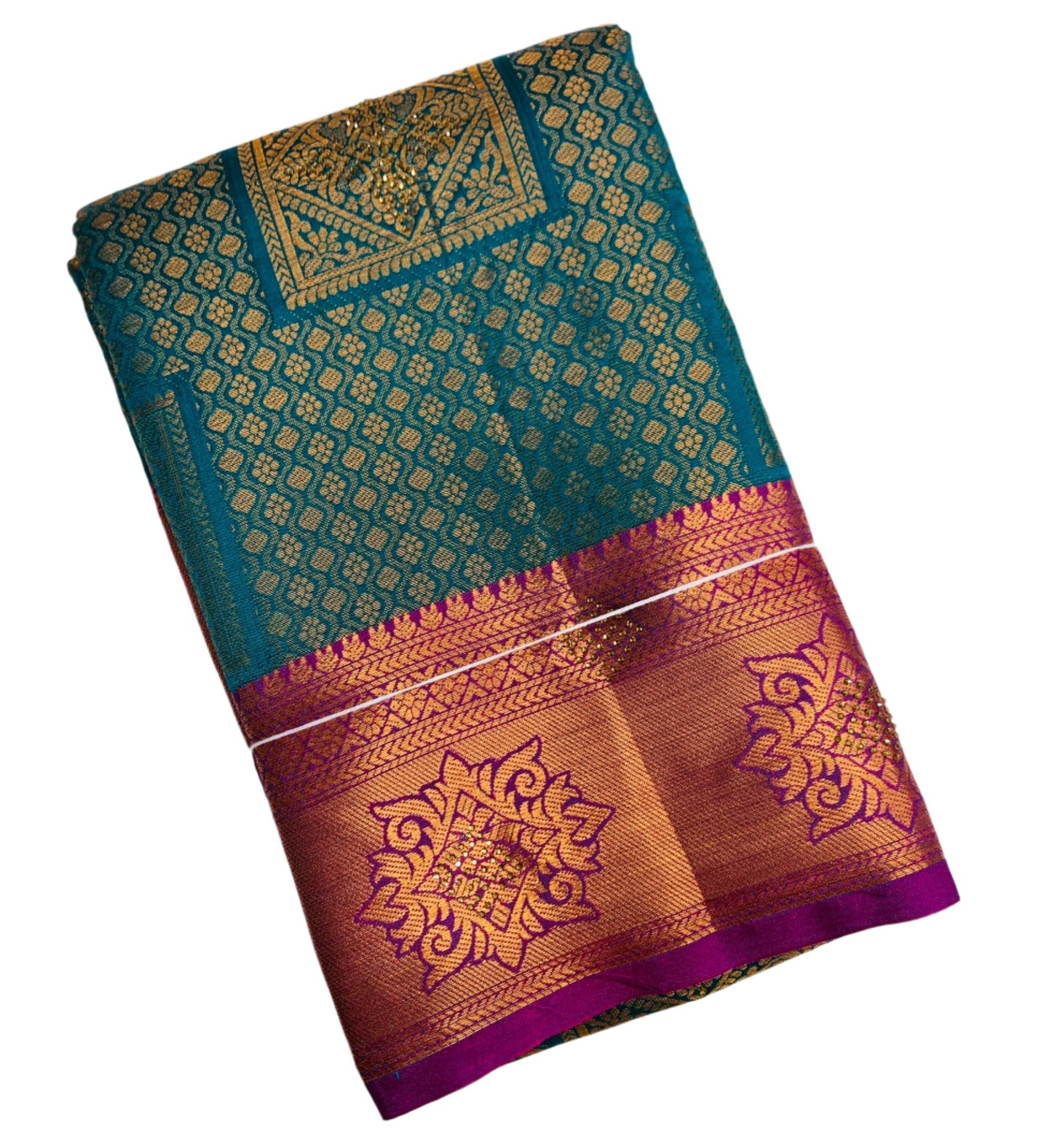 Art Silk Saree Peacock Green Colour with Magenta Border