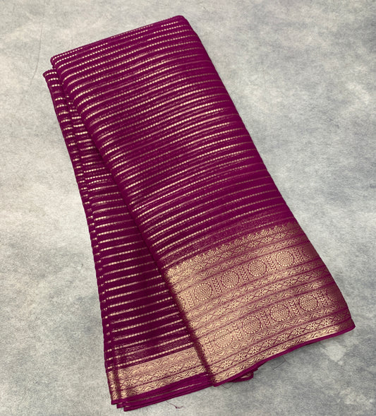 Georgette Saree Magenta Colour with Sliver Floral Design Border