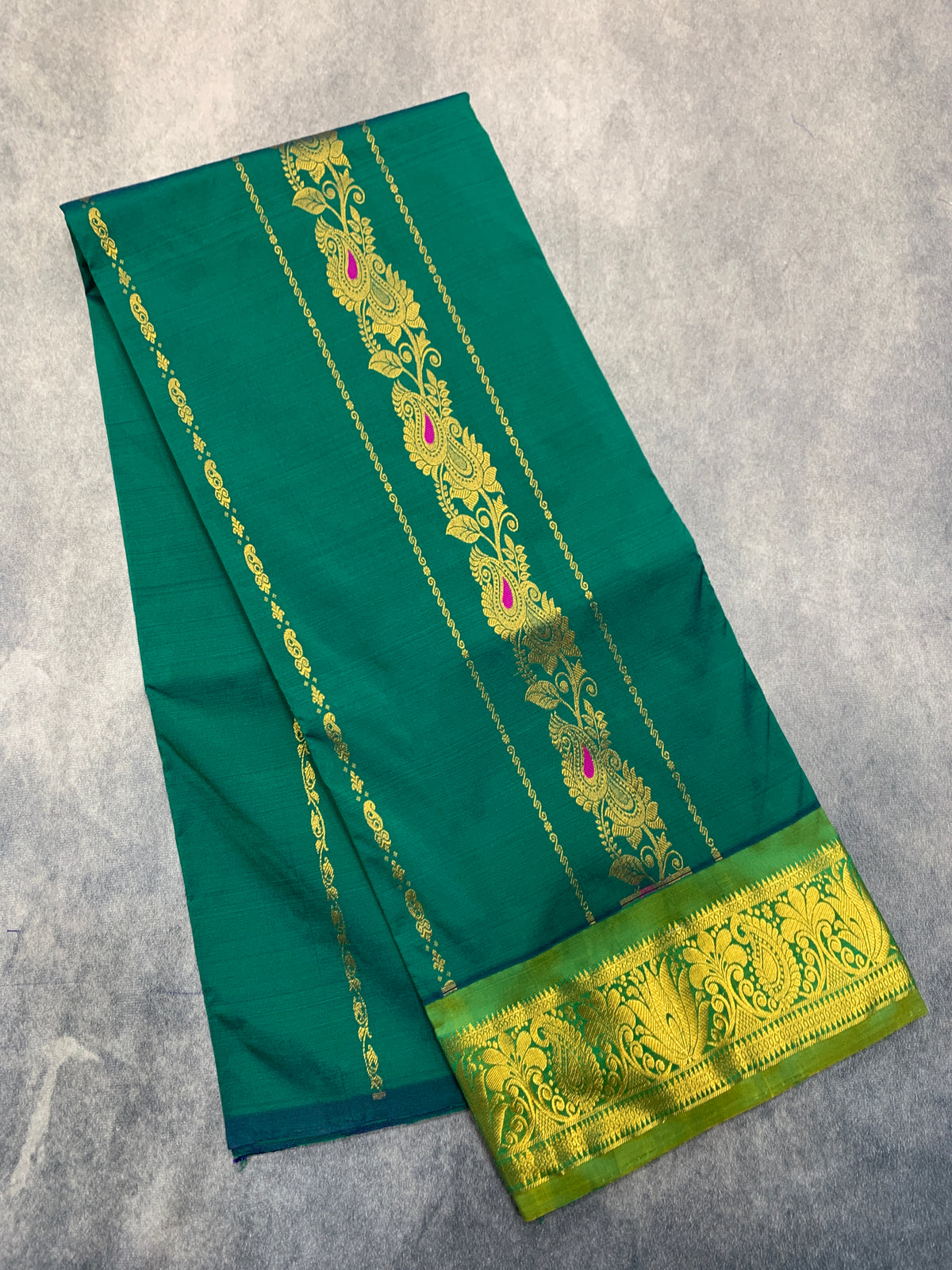Light Green shade Semi Silk Kids Pattu Pavadai with Contrast border for age above 10 years