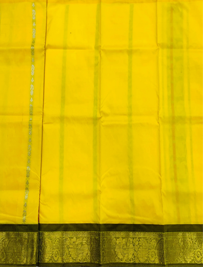 Yellow shade Semi silk Kids Pattu Pavadai with contrast border for age 2 to 5