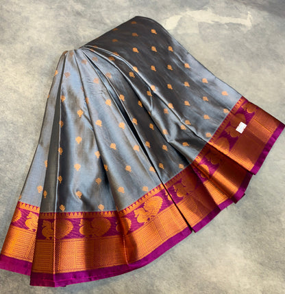 Soft Silk Casual Saree Gray with Magenta Colour Border