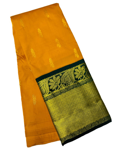 Pure Kanchipuram Silk Mustard Colour with Green Border