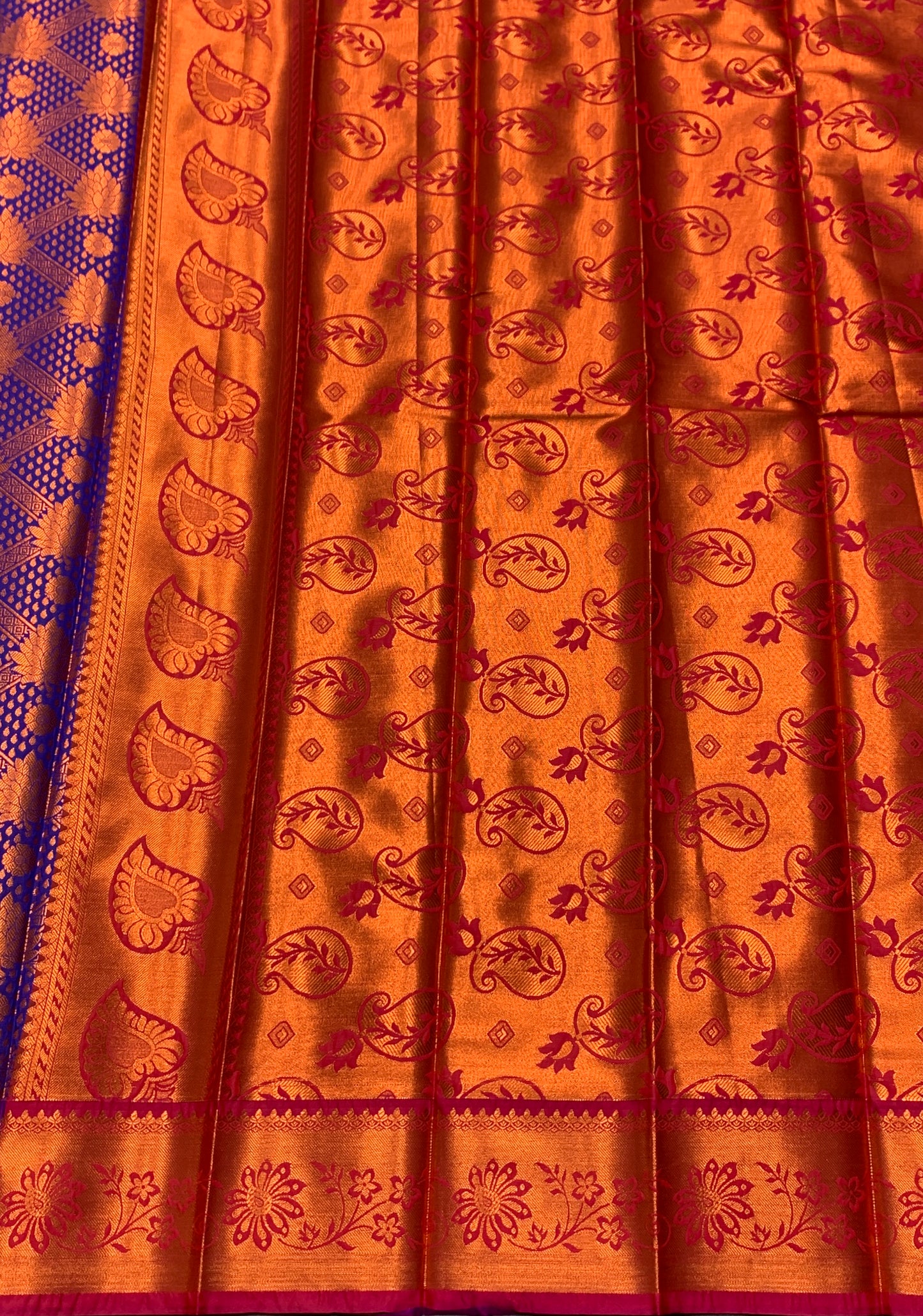 Vegan Silk Saree Violet Colour with Magenta and Copper Border