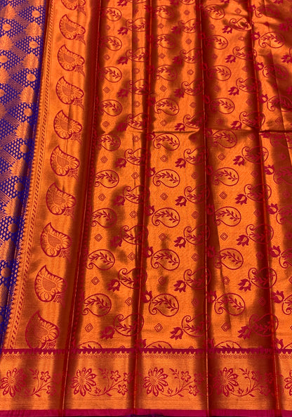 Vegan Silk Saree Violet Colour with Magenta and Copper Border