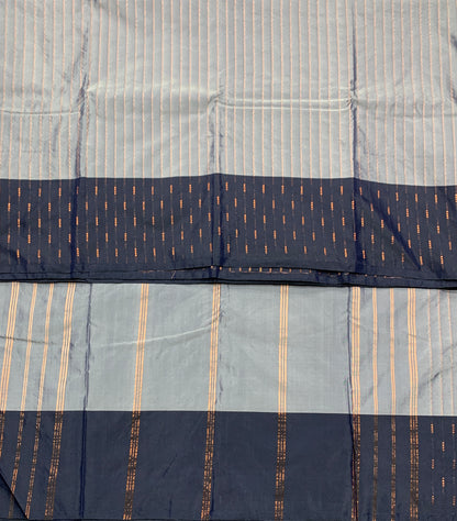 Arani Silk Saree Gray Colour with Navy Blue Border