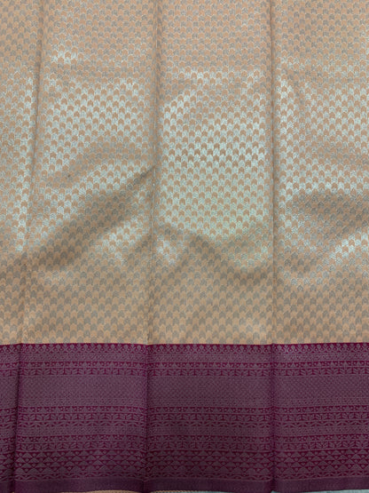 Art Silk Saree Light Peach Colour with Magenta Colour Border