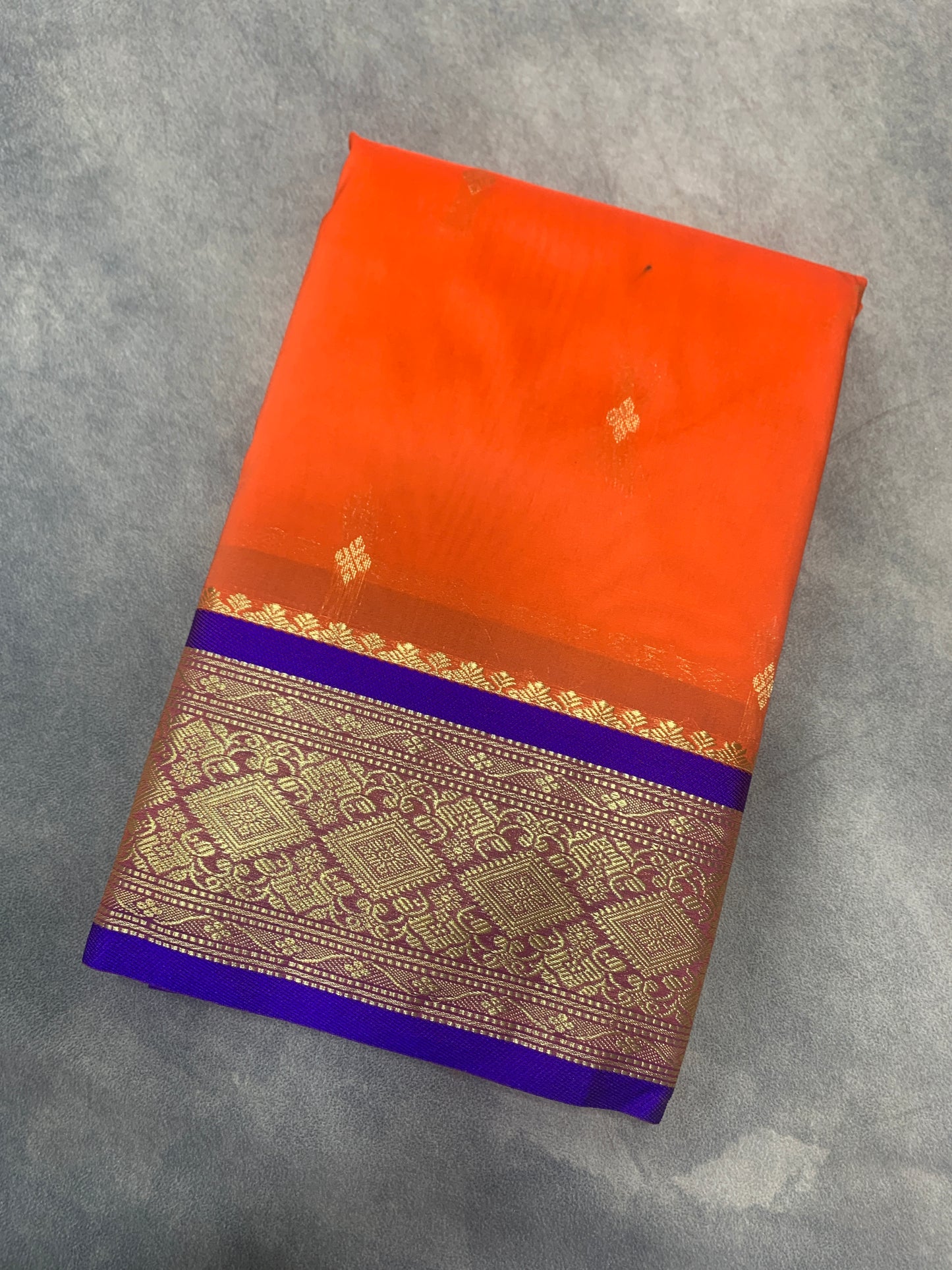 Orange Colour Saree with Golden and Blue Border