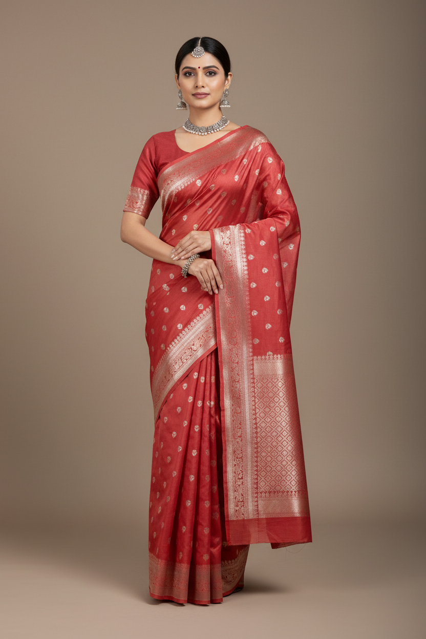 Meenakari Banaras Tissue Silk Saree Rose Pink Colour