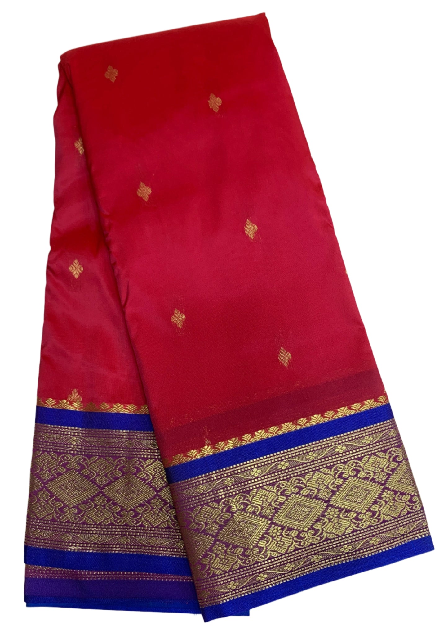 Red Shade Saree with Golden and Blue Border