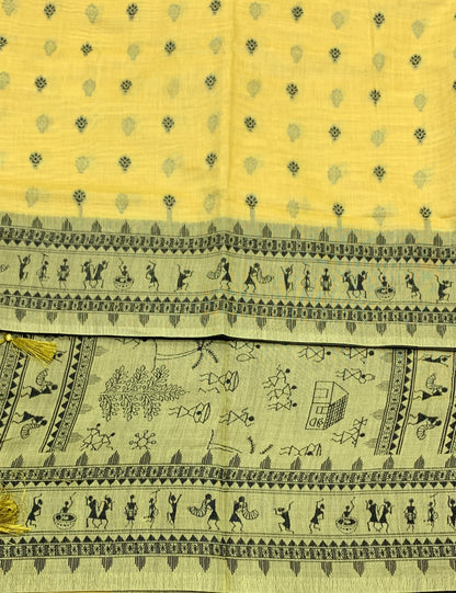 Banaras Katan Saree Yellow Colour with Katan Work Border