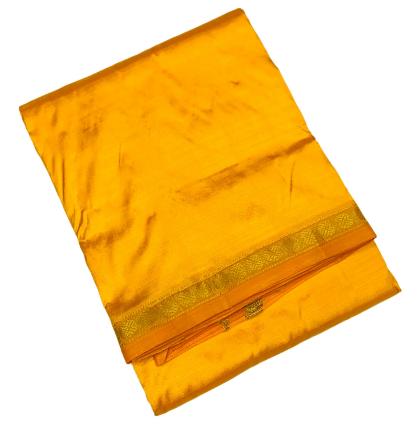 9X5 Pure Silk Dhoti Yellow Small Border