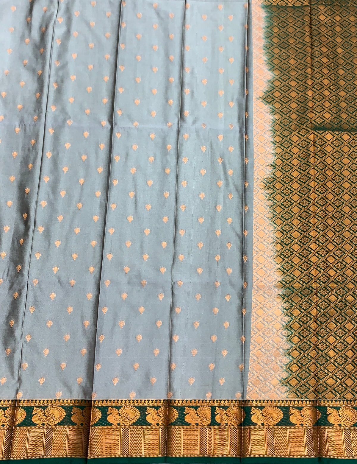 Soft Silk Casual Saree Grey with Green Colour Border
