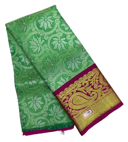 Light Green Shade Vegan Silk Kids Pattu Pavadai with Contrast Border for Newborn to 2 Years