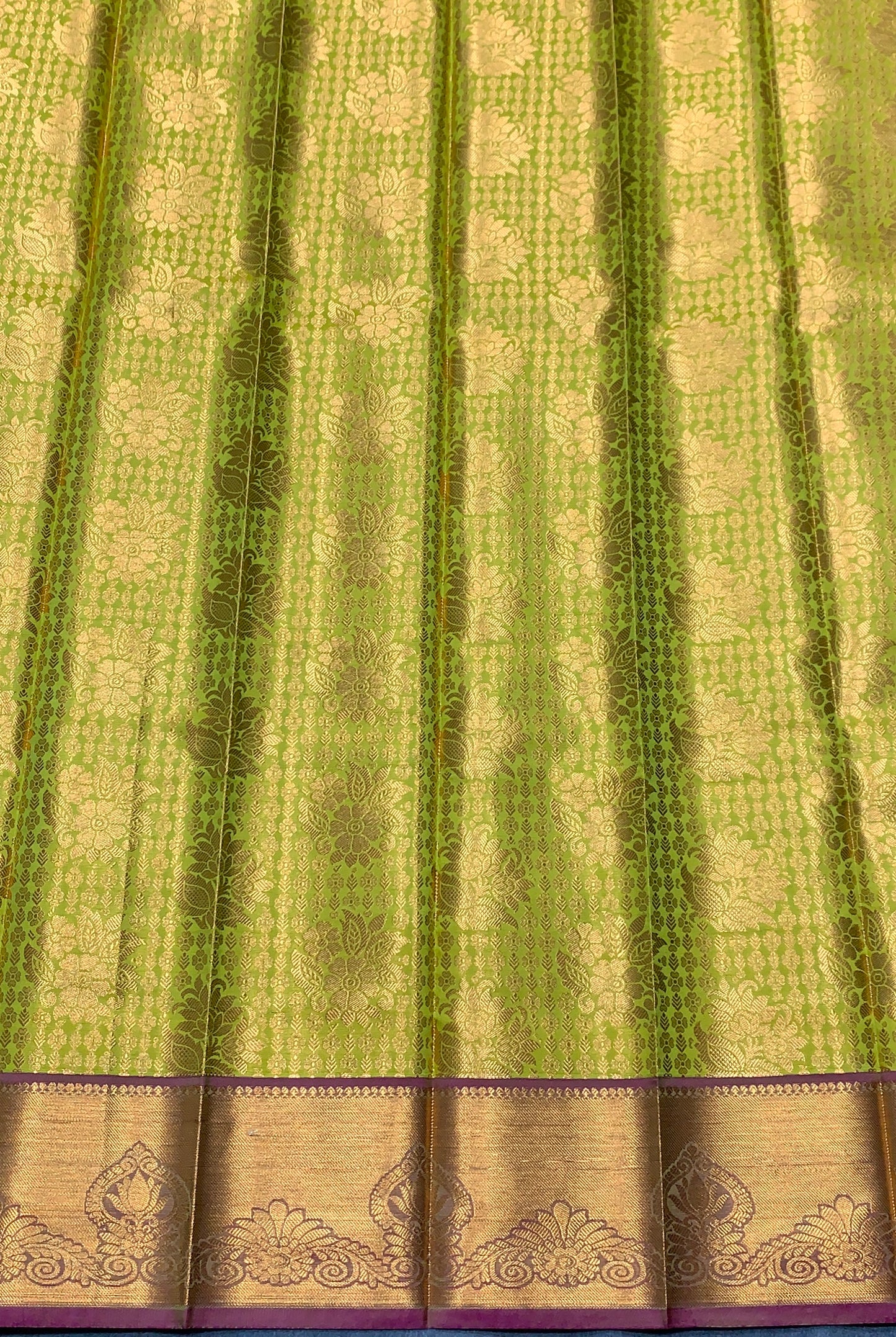 Vegan Silk Saree Lime Green Colour with Pink and Copper Border