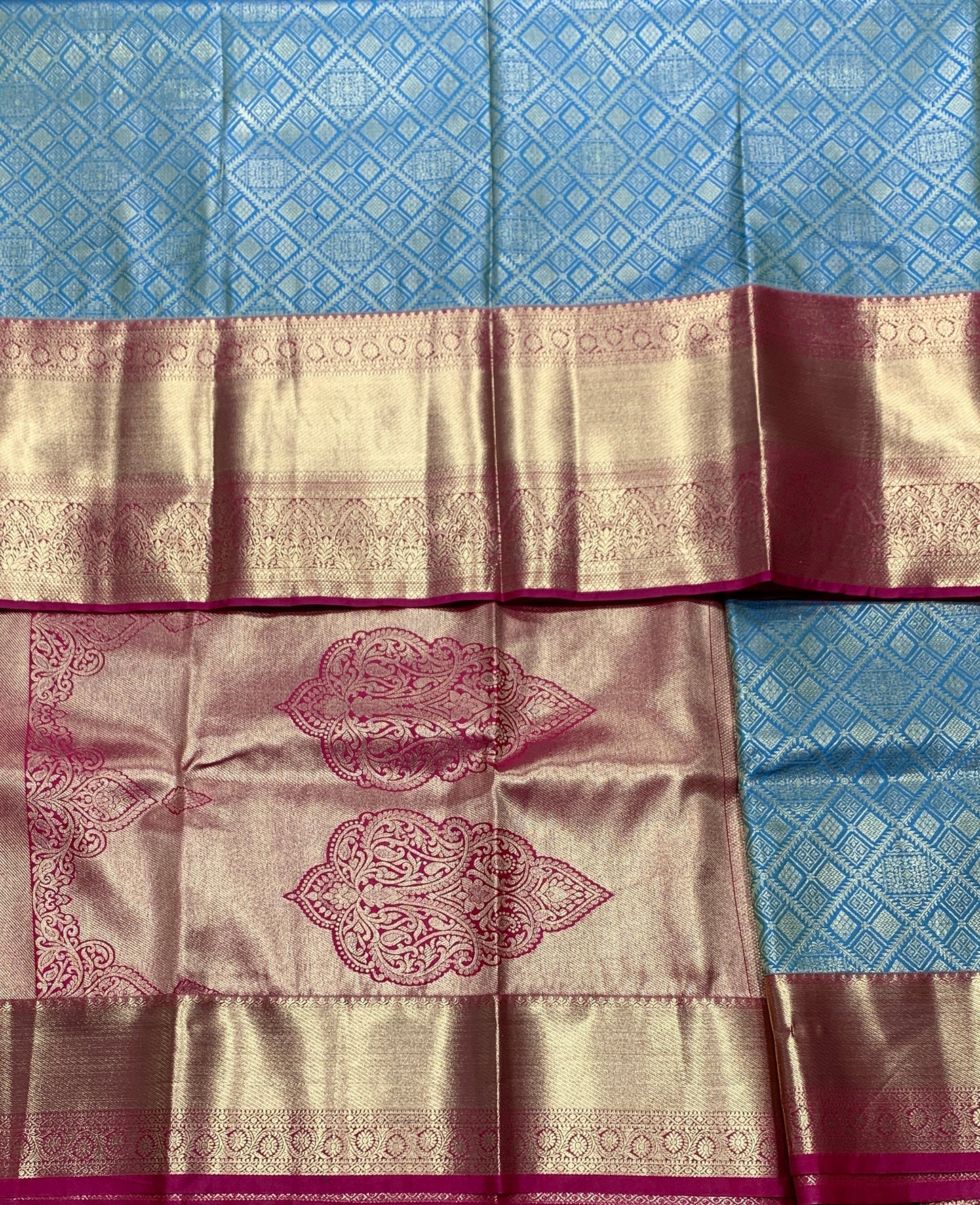 Fancy Tissue Saree Rama Blue Colour with Red Colour Border