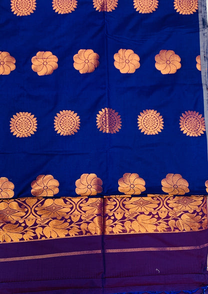 Soft Vegan Silk Saree Dark Blue shade with Floral Design