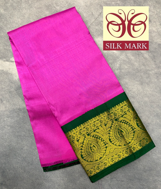 Light Pink Shade Pure Kanchipuram Kids Pattu Pavadai with Contrast Border for Newborn to 2 Years