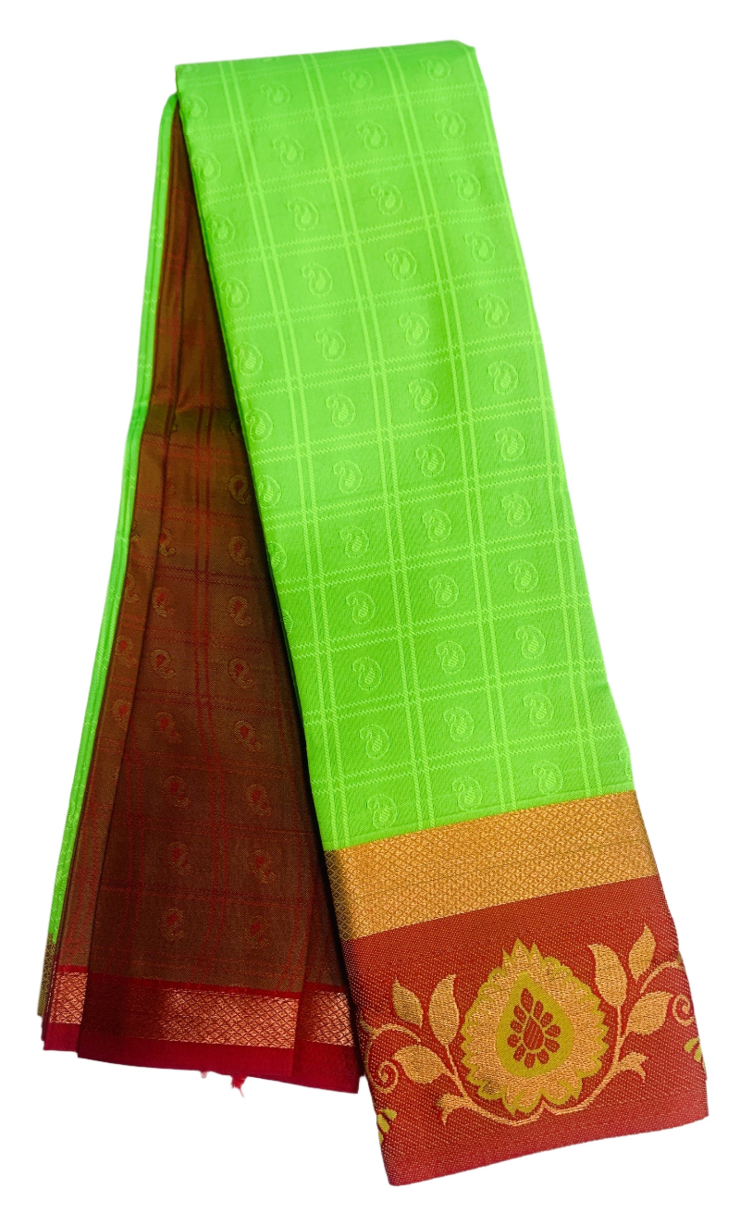 Synthetic Cotton Saree Apple Green Shade with Maroon Border