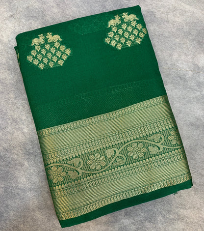Crepe Saree Green Colour with Sliver Zari work Border