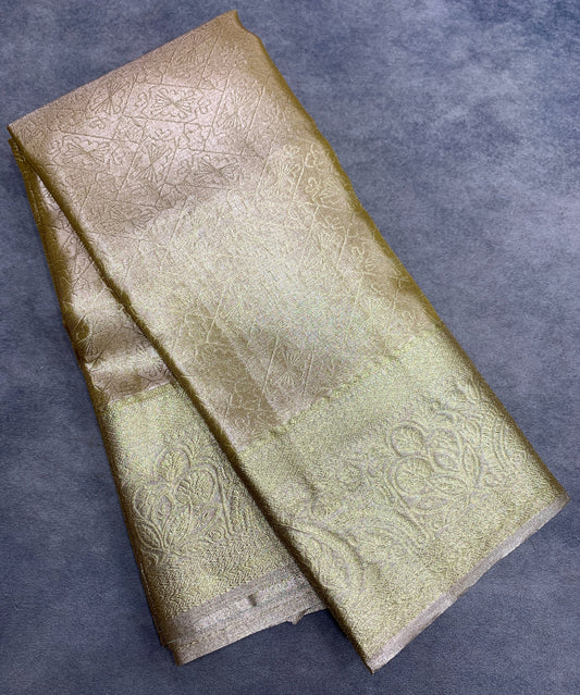 Fancy Tissue Saree Golden Colour with Self Colour Border