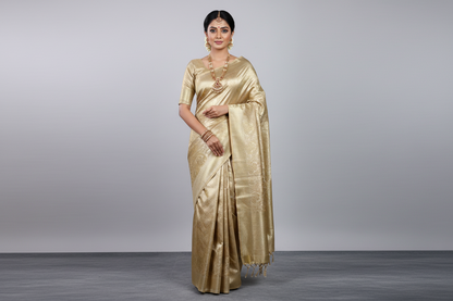 Fancy Tissue Saree Golden Colour with Self Colour Border
